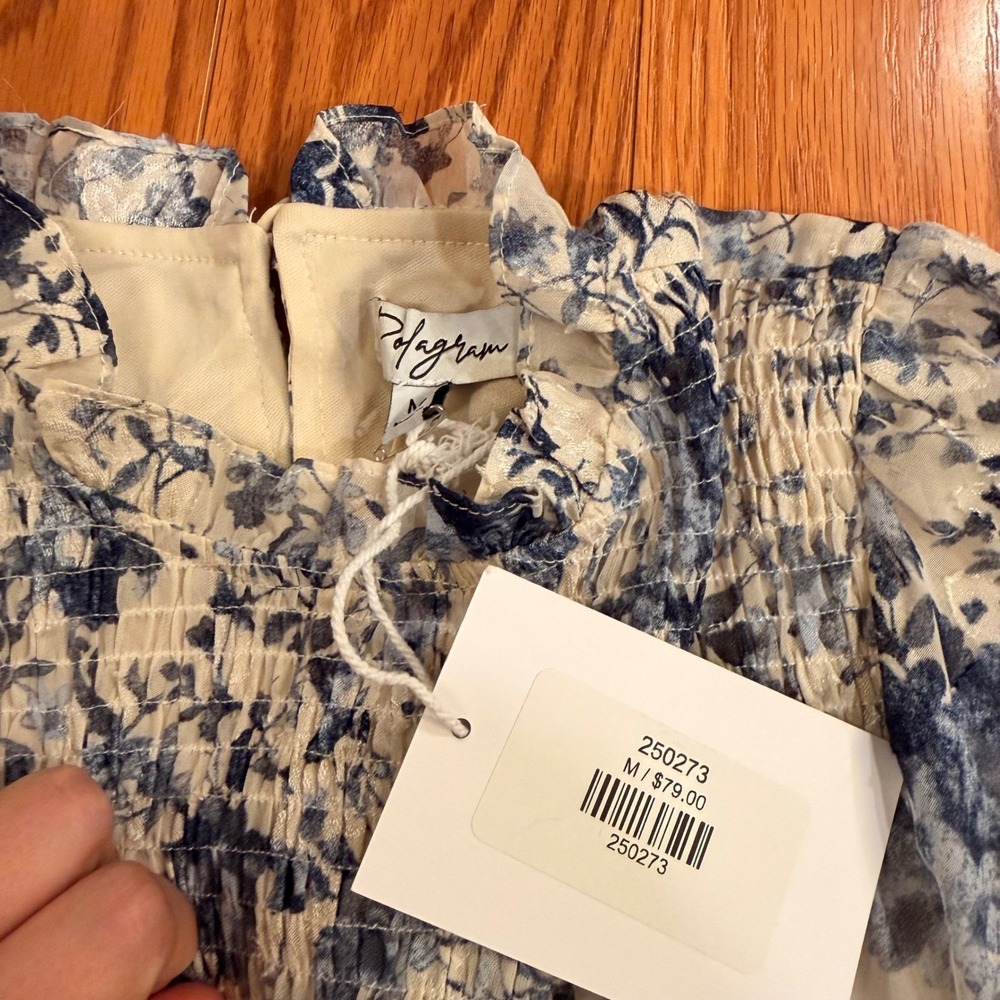 Polagram Womens Dress Medium Blue Floral Smocked Tiered Boho Cottagecore - Picture 4 of 12
